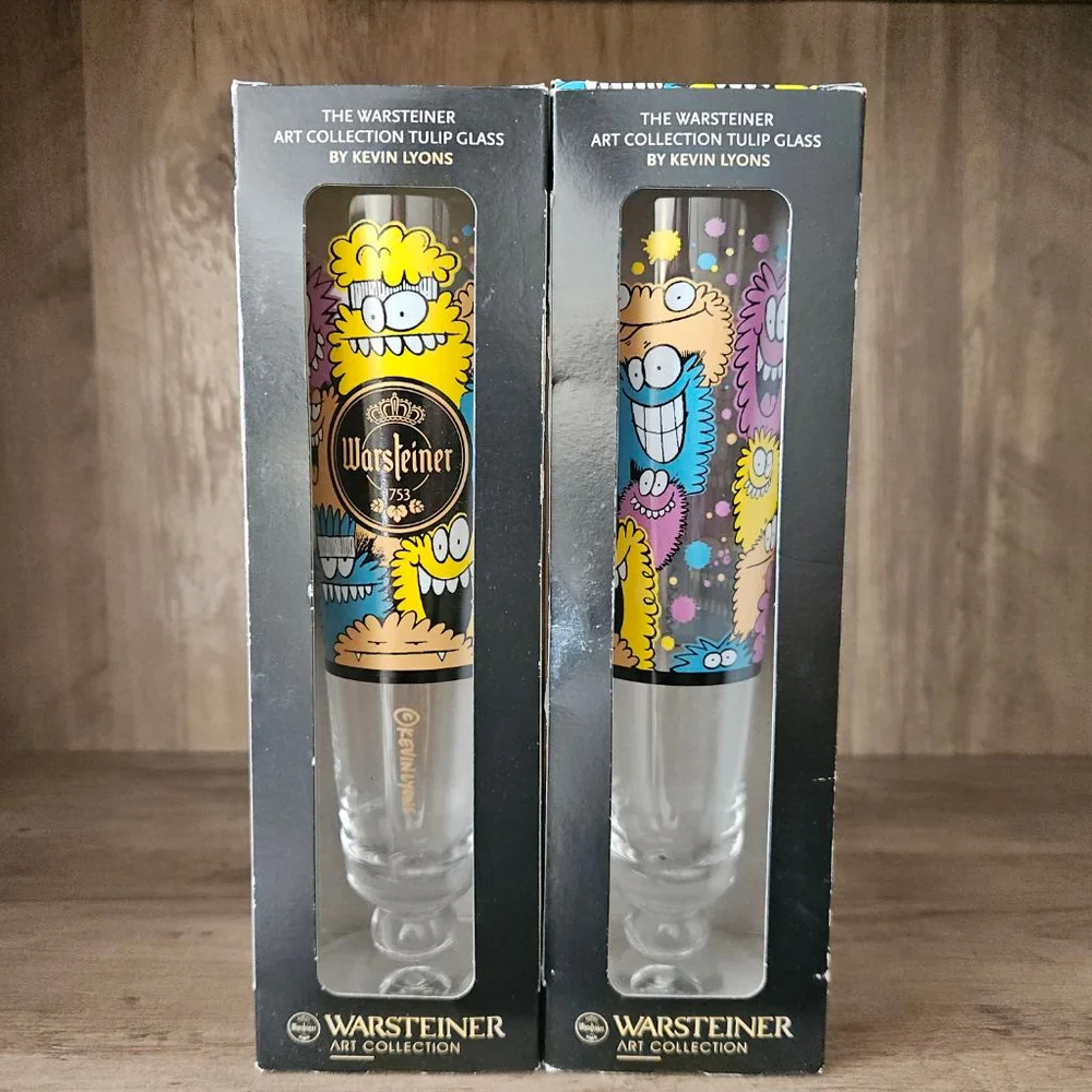 Warsteiner Art Collection Tulip Glass by Kevin Lyons New In Box Set of Two